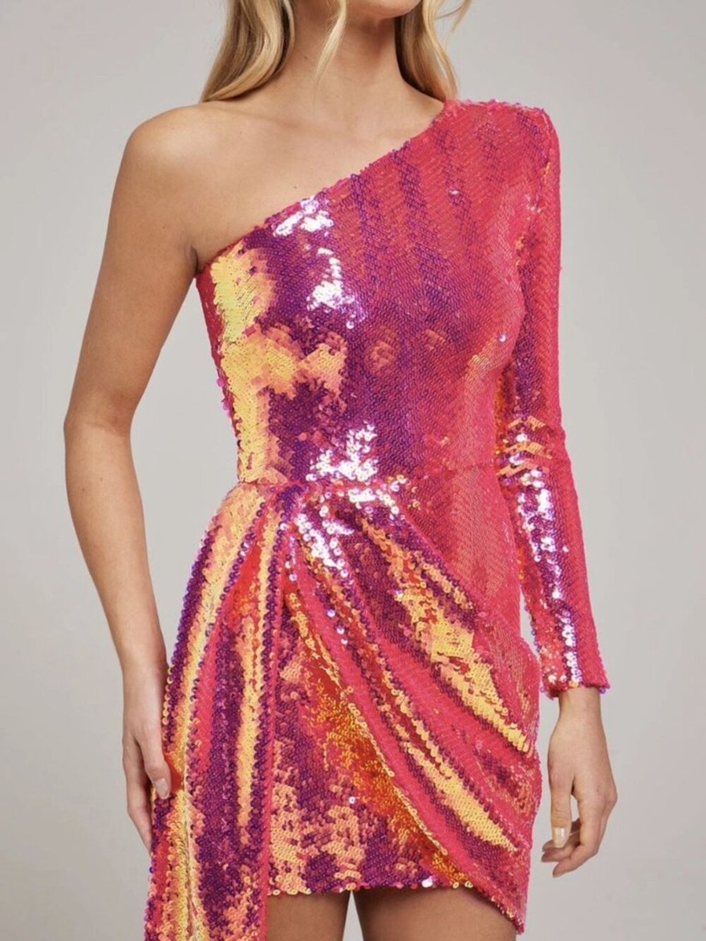 Nadine Merabi Celina Hot Pink Sequin Draped Mini Dress S/M - Picture 4 of 14